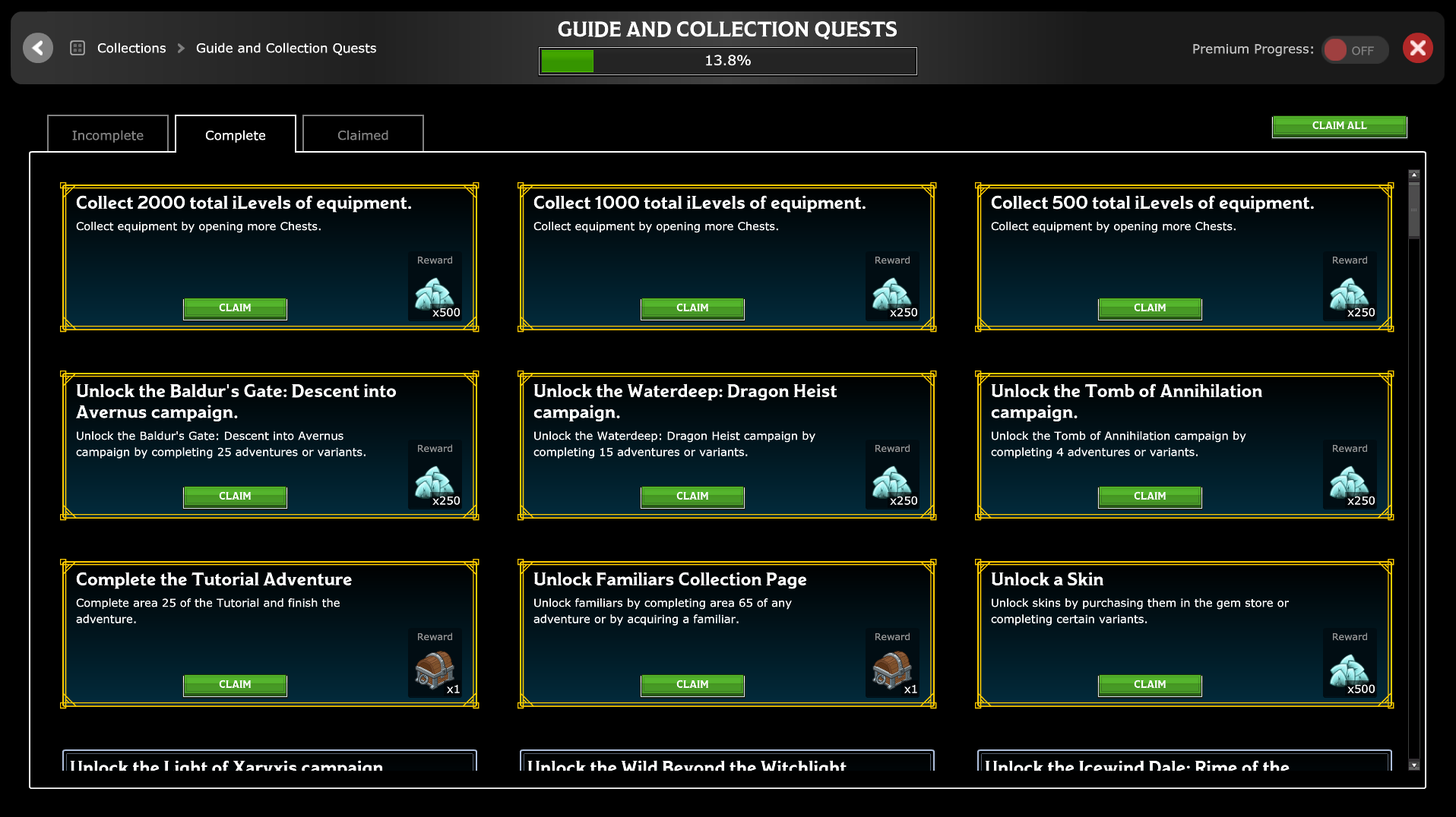 Idle Champions of the Forgotten Realms Collections Guide Quests Rewards