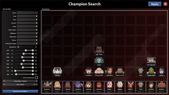 Dungeons & Dragons Idle Champions Champion Search